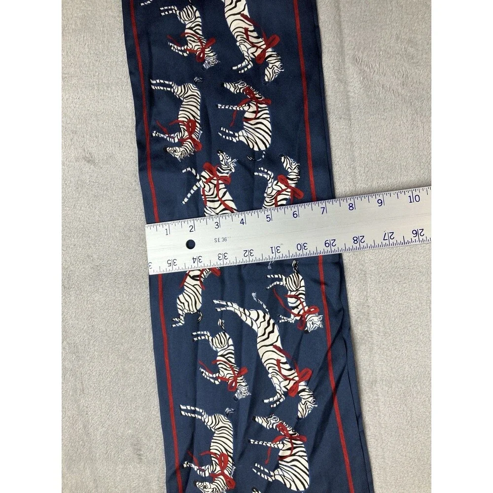 J Crew Silk Skinny Scarf Womens One Size Navy Red Zebra Bow Twilly BS227